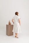 Linen Front Button Dress (White)