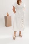 Linen Front Button Dress (White)