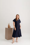 Linen Front Button Dress (Navy)