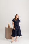 Linen Front Button Dress (Navy)