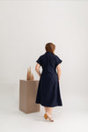 Linen Front Button Dress (Navy)