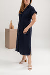 Linen Front Button Dress (Navy)