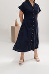 Linen Front Button Dress (Navy)