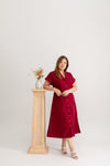 Linen Front Button Dress (Wine Red)