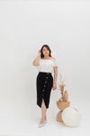 Asymmetrical Denim Midi Skirt (Black)