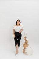Asymmetrical Denim Midi Skirt (Black)