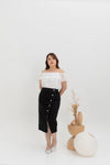Asymmetrical Denim Midi Skirt (Black)