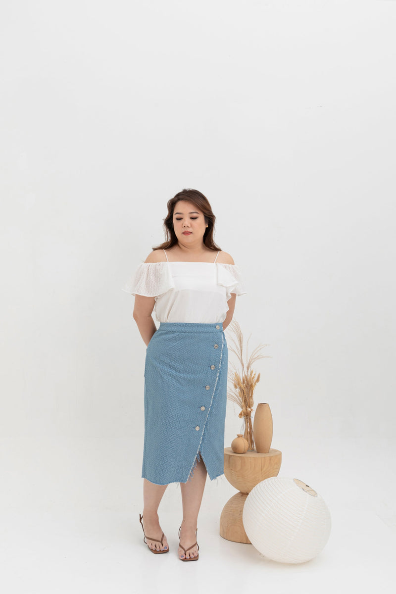 Asymmetrical Denim Midi Skirt (Blue)