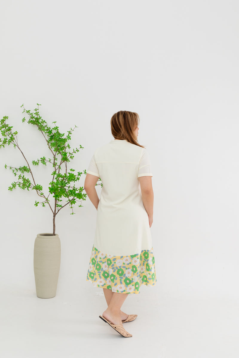 Colour Block Floral Hem Dress (Cream)