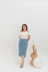 Asymmetrical Denim Midi Skirt (Blue)