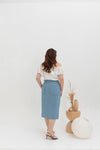 Asymmetrical Denim Midi Skirt (Blue)