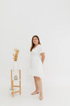 Flute Hem Tortoise Shell Button Dress (White)