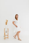 Flute Hem Tortoise Shell Button Dress (White)