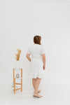 Flute Hem Tortoise Shell Button Dress (White)