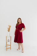 Twill Elastic-back Dress (Rose Red)
