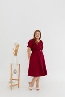 Twill Elastic-back Dress (Rose Red)