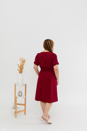 Twill Elastic-back Dress (Rose Red)