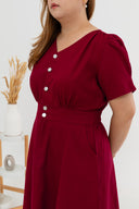 Twill Elastic-back Dress (Rose Red)