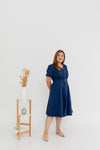 Twill Elastic-back Dress (Blue)