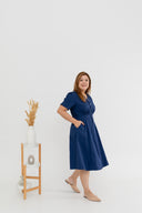 Twill Elastic-back Dress (Blue)
