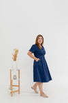 Twill Elastic-back Dress (Blue)