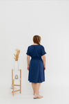 Twill Elastic-back Dress (Blue)