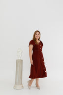 2-way Off Shoulder Contrast Stitch Midi Dress (Mocha)