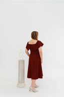 2-way Off Shoulder Contrast Stitch Midi Dress (Mocha)