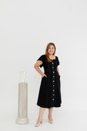 2-way Off Shoulder Contrast Stitch Midi Dress (Black)