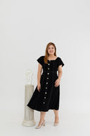 2-way Off Shoulder Contrast Stitch Midi Dress (Black)