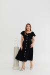 2-way Off Shoulder Contrast Stitch Midi Dress (Black)