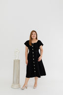 2-way Off Shoulder Contrast Stitch Midi Dress (Black)