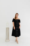 2-way Off Shoulder Contrast Stitch Midi Dress (Black)