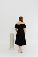 2-way Off Shoulder Contrast Stitch Midi Dress (Black)