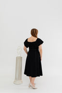 2-way Off Shoulder Contrast Stitch Midi Dress (Black)