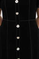 2-way Off Shoulder Contrast Stitch Midi Dress (Black)