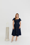 2-way Off Shoulder Contrast Stitch Midi Dress (Blue)