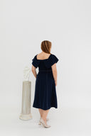 2-way Off Shoulder Contrast Stitch Midi Dress (Blue)