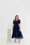 Dual-Textured Midi Dress (Navy)