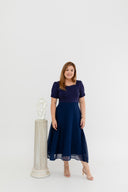 Dual-Textured Midi Dress (Navy)