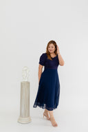 Dual-Textured Midi Dress (Navy)