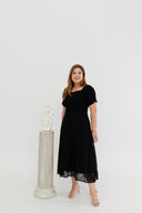 Dual-Textured Midi Dress (Black)