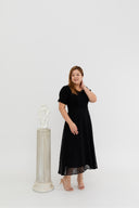 Dual-Textured Midi Dress (Black)