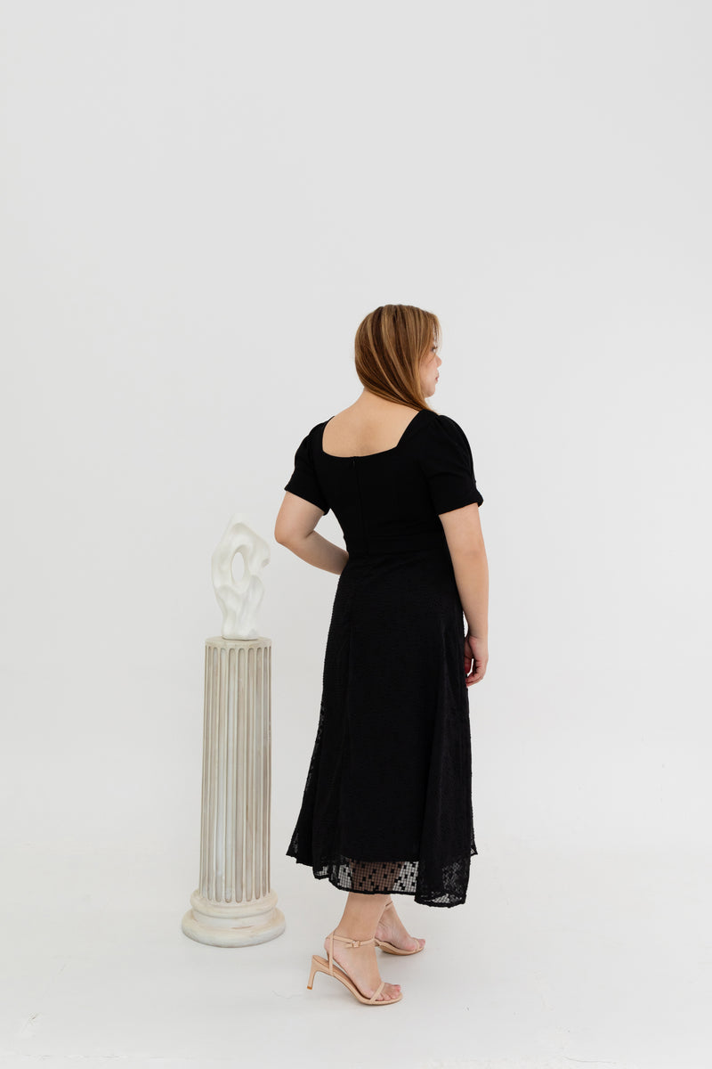 Dual-Textured Midi Dress (Black)