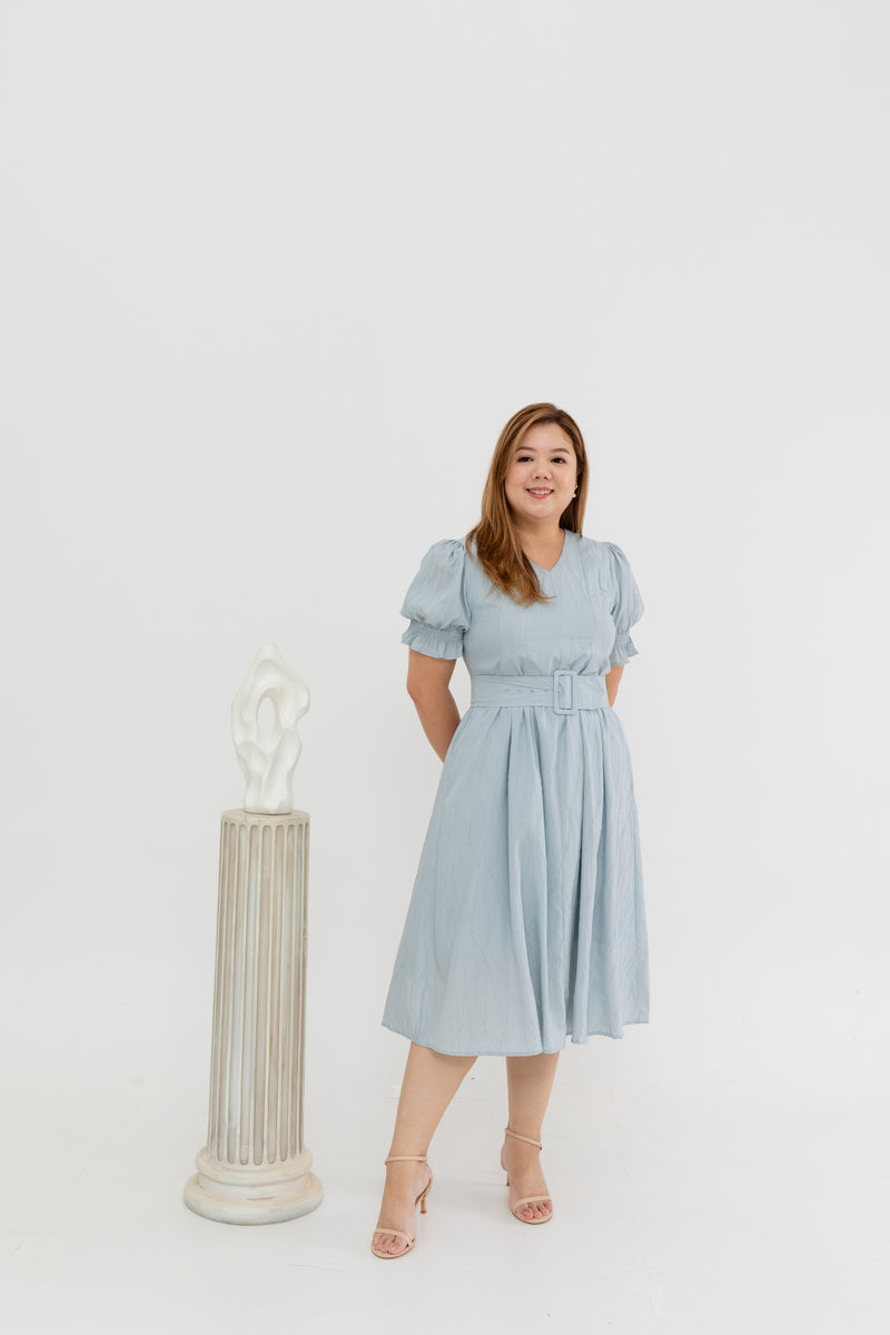 Textured Belted Dress (Lake Blue)