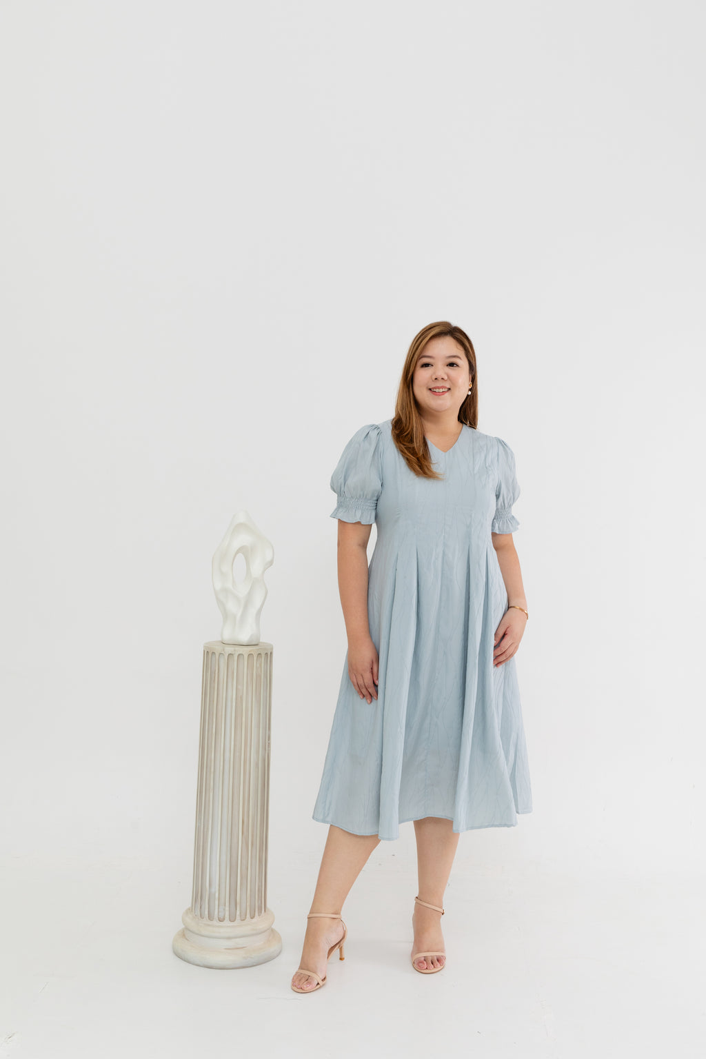 Textured Belted Dress (Lake Blue)