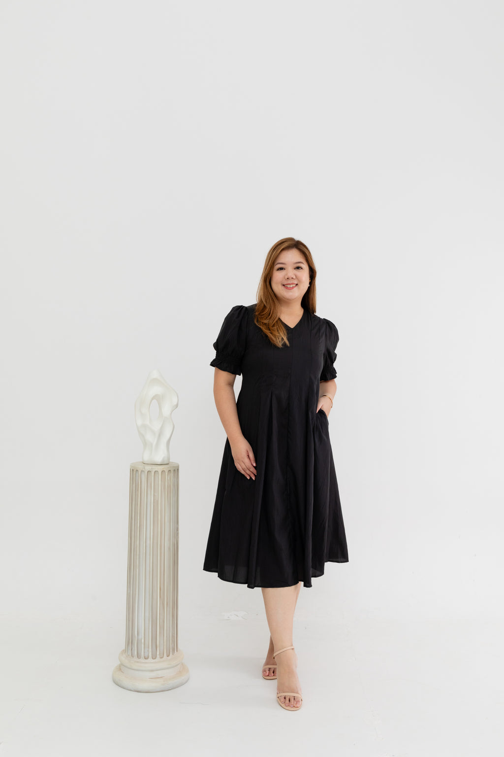 Textured Belted Dress (Black)