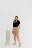 High Waist Tapered Shorts (Khaki)