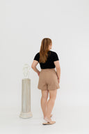 High Waist Tapered Shorts (Khaki)
