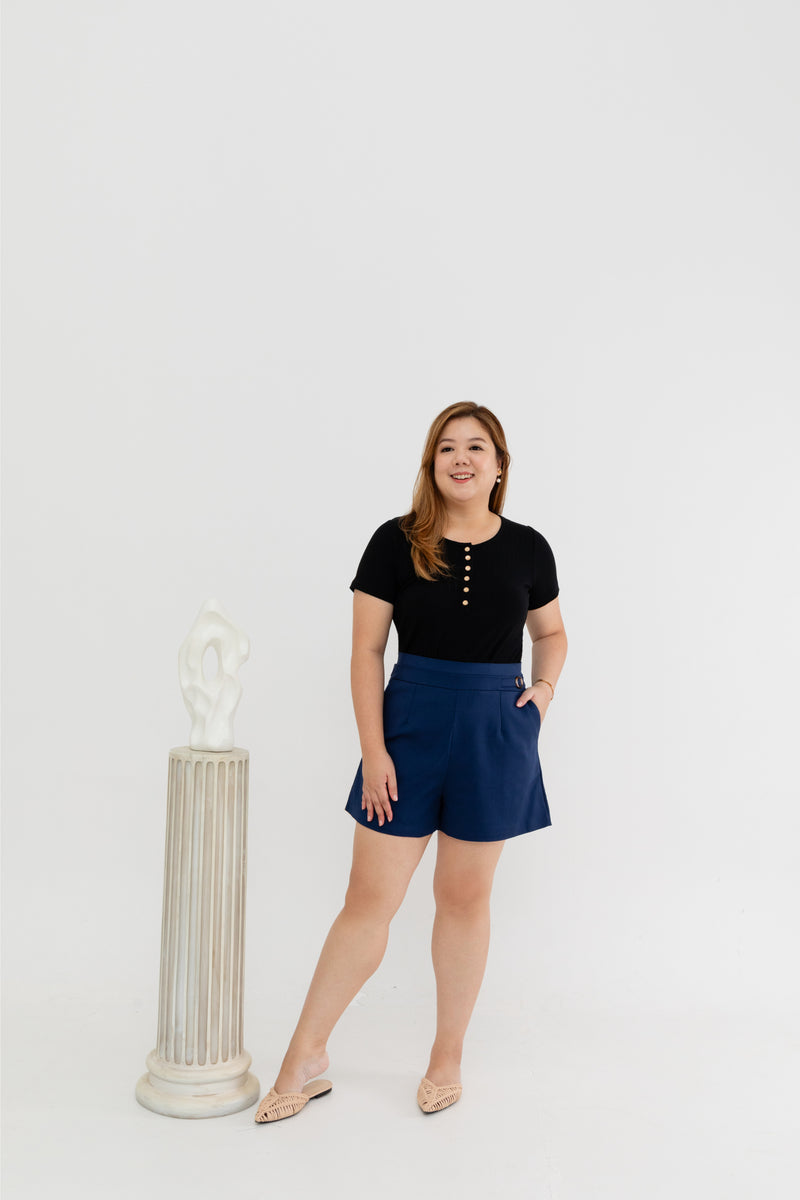 High Waist Tapered Shorts (Navy)